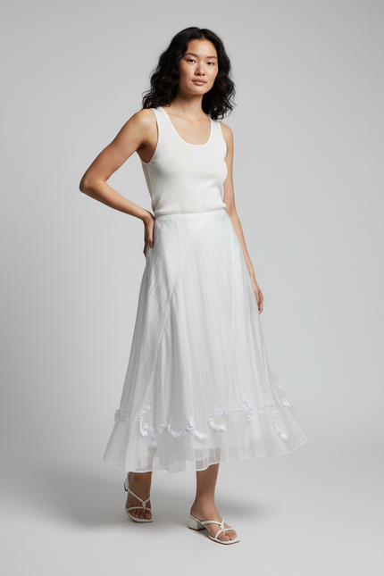 Jupe Longue Blanche Brodée Élégante Chic