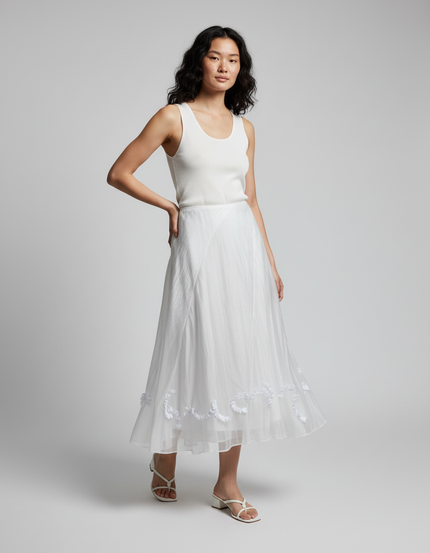 Jupe Longue Blanche Brodée Élégante Chic