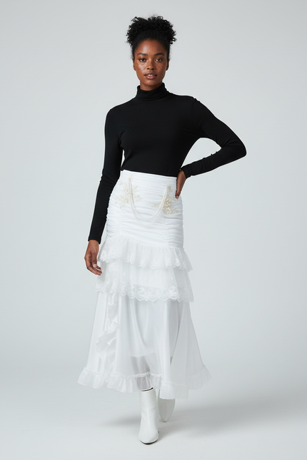 Jupe Longue Blanche Brodée Romantique