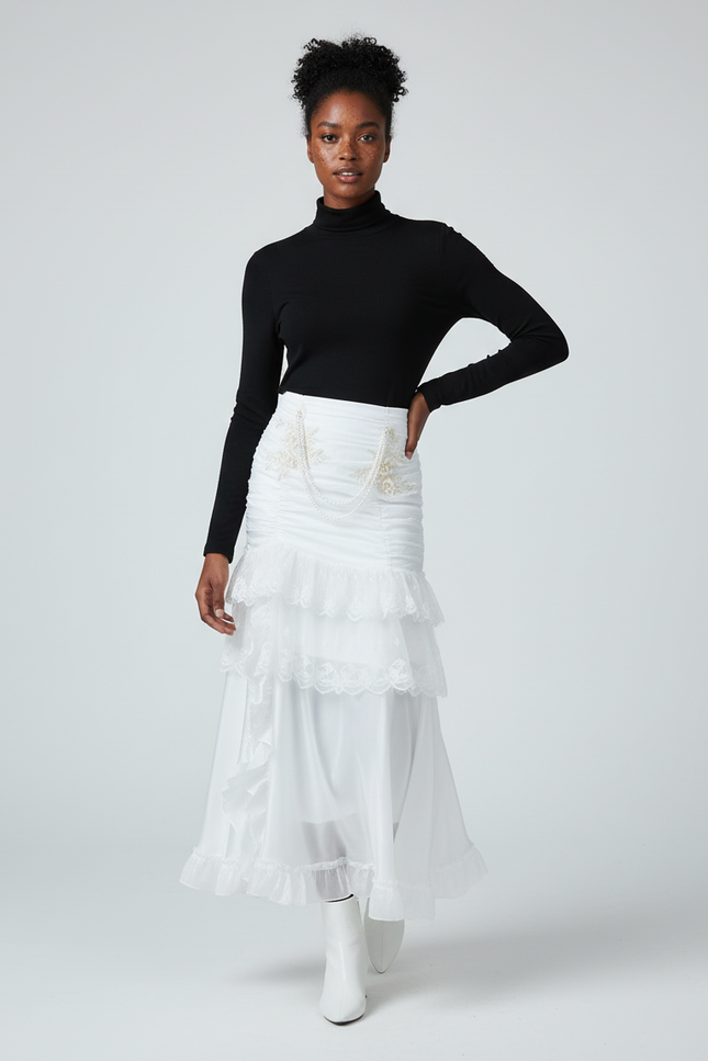 Jupe Longue Blanche Brodée Romantique