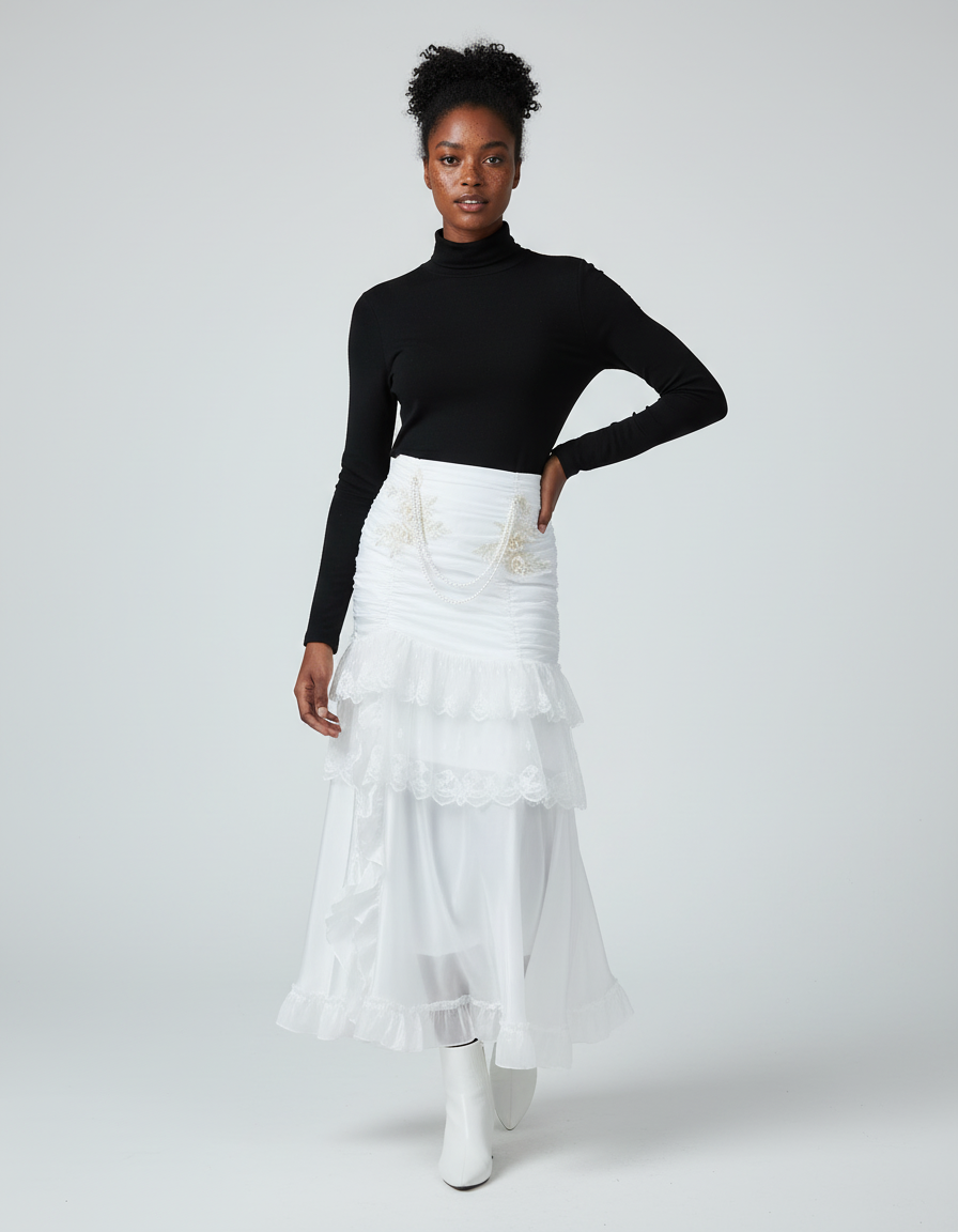 Jupe Longue Blanche Brodée Romantique