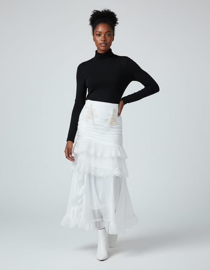 Jupe Longue Blanche Brodée Romantique