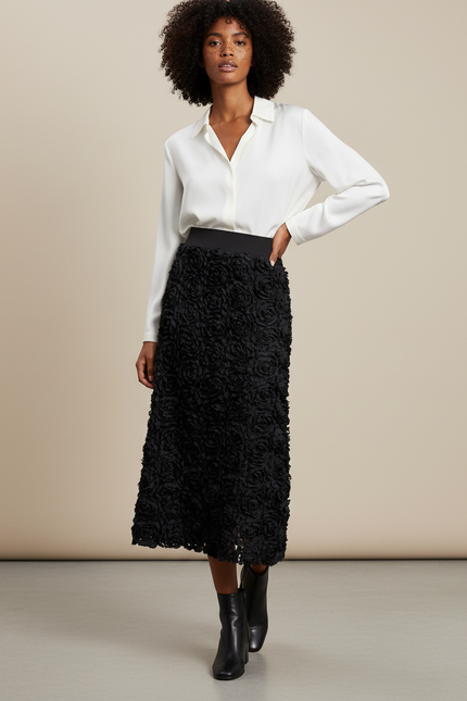 Jupe Longue Brodée Roses Élégante