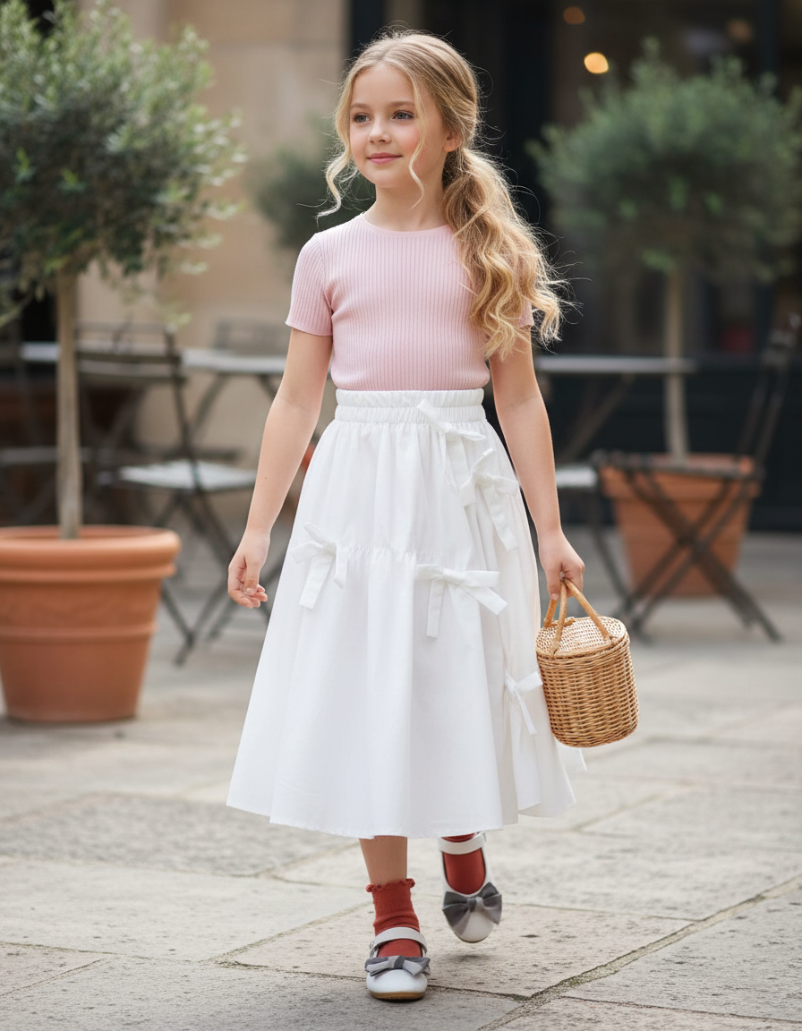 Jupe Longue Blanche À Nœuds Chic