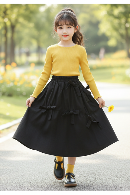 Jupe Longue Noire À Nœuds Chic