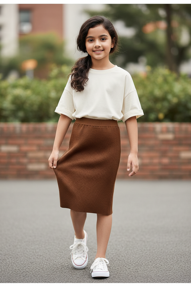 Jupe Longue Marron Côtelée Chic