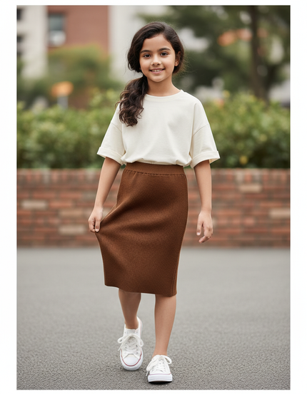 Jupe Longue Marron Côtelée Chic