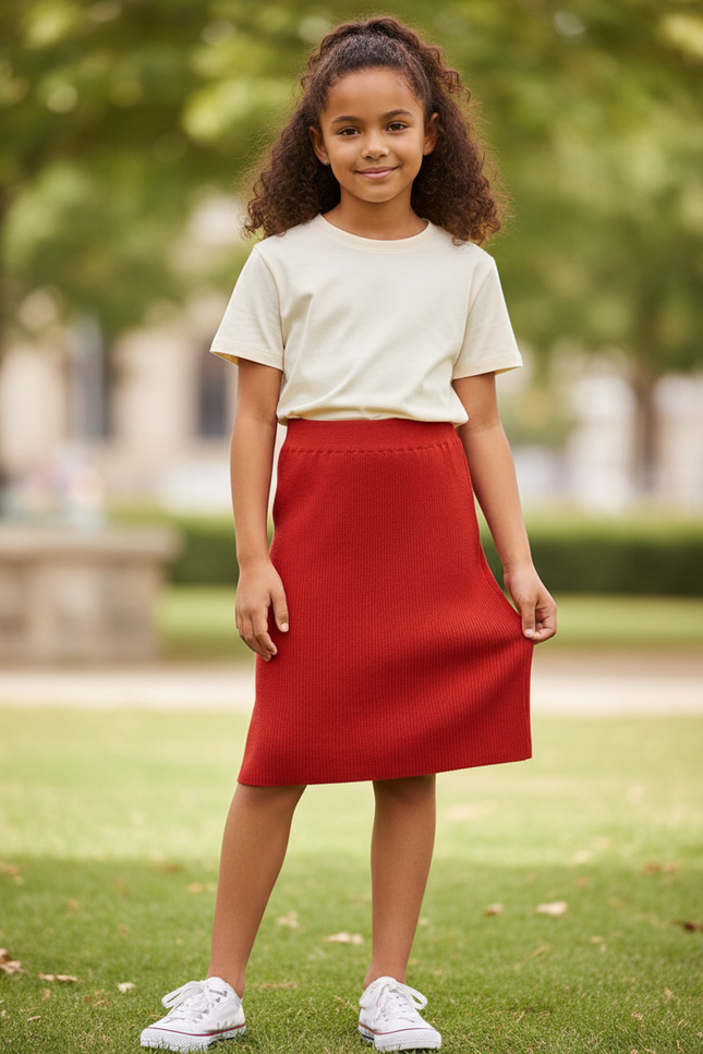 Jupe Longue Rouge Tricotée Décontractée