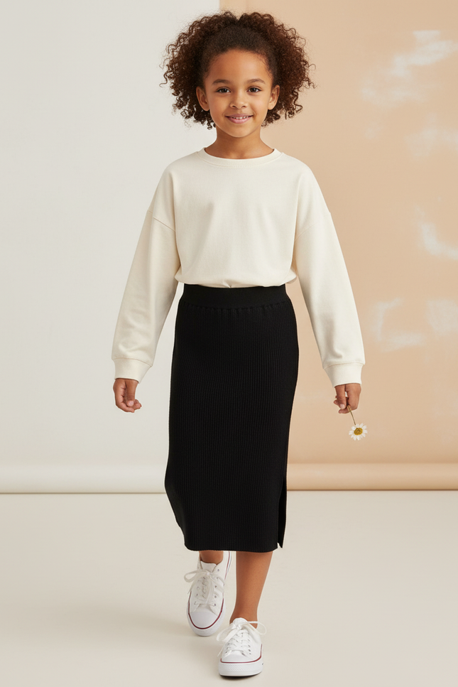 Jupe Longue Noire Côtelée Chic