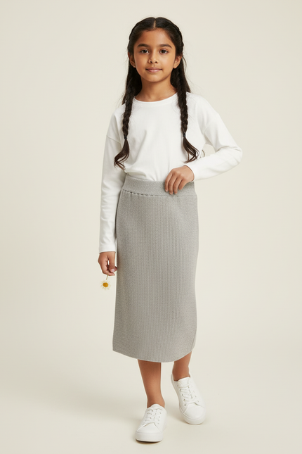 Jupe Longue Grise Côtelée Chic