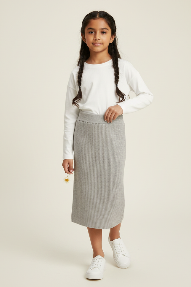 Jupe Longue Grise Côtelée Chic