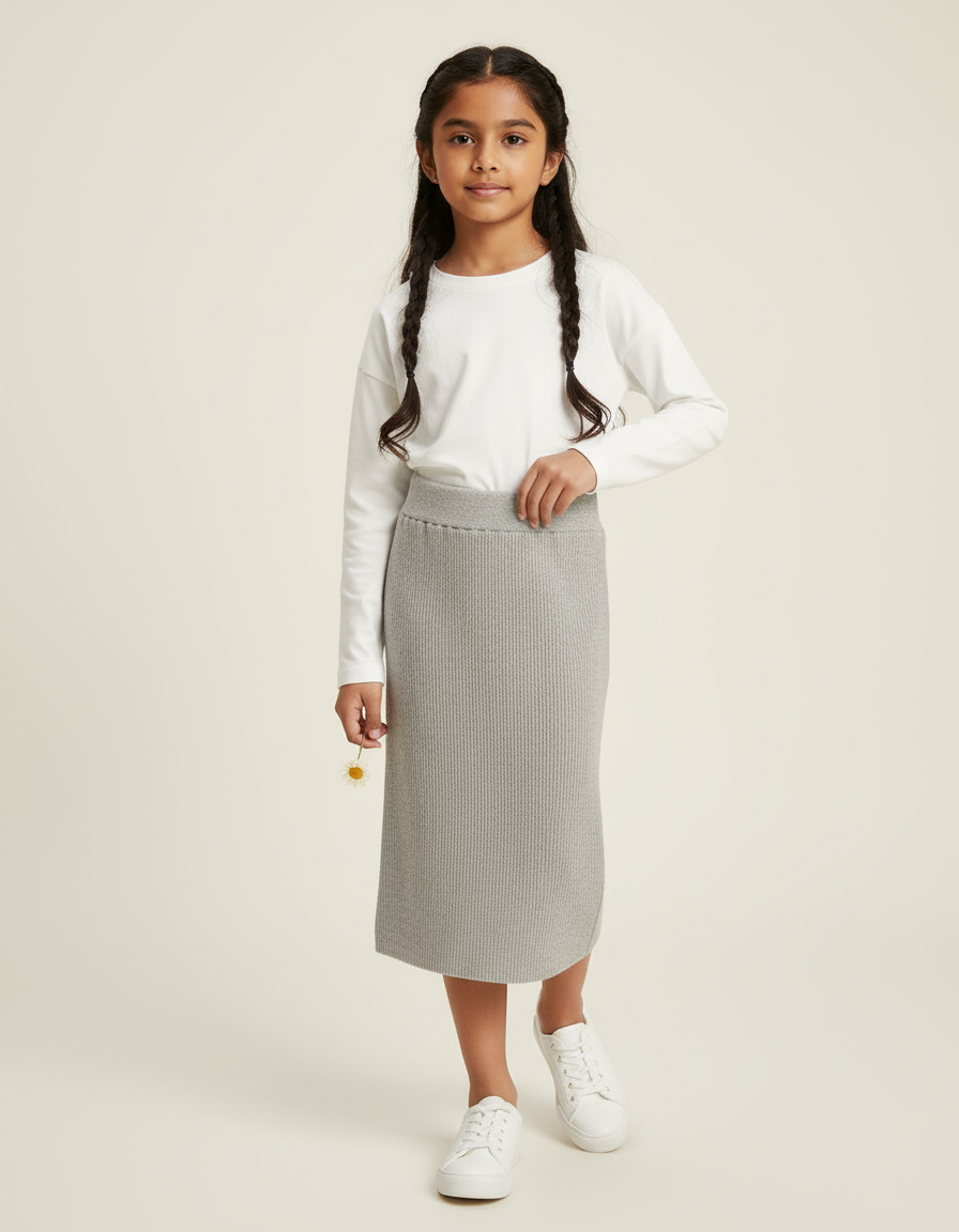 Jupe Longue Grise Côtelée Chic