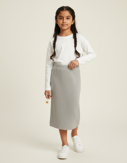 Jupe Longue Grise Côtelée Chic