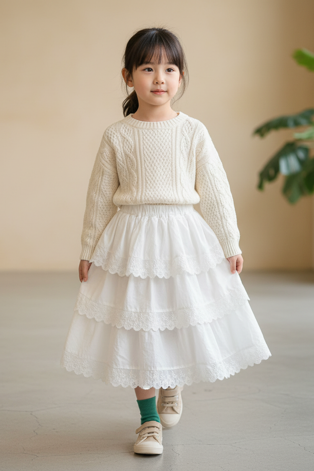 Jupe Longue Blanche À Volants Chic Femme