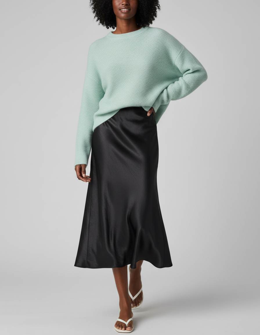 Jupe Longue Satin Noir Élégante