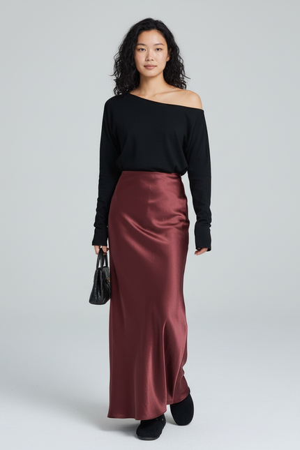 Jupe Longue Satin Fluide Élégante Chic