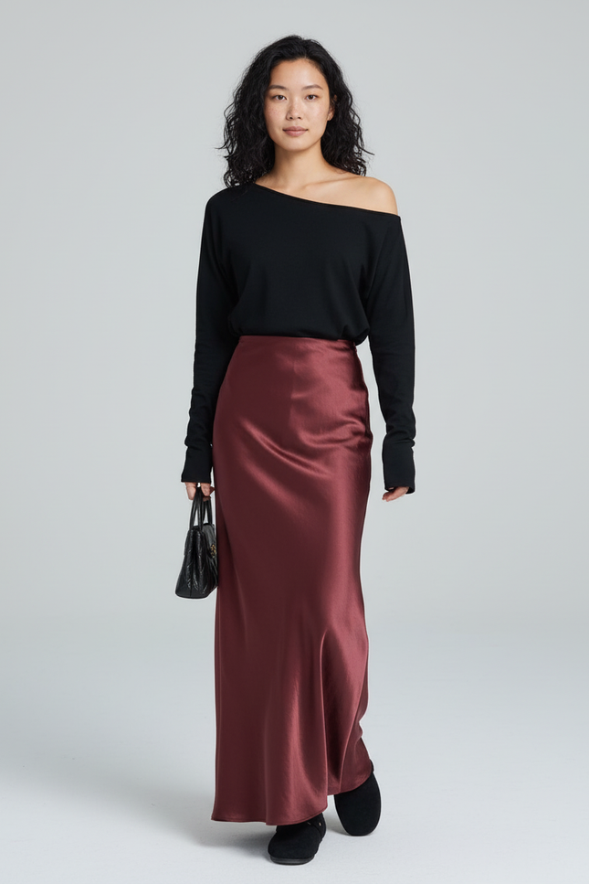 Jupe Longue Satin Fluide Élégante Chic