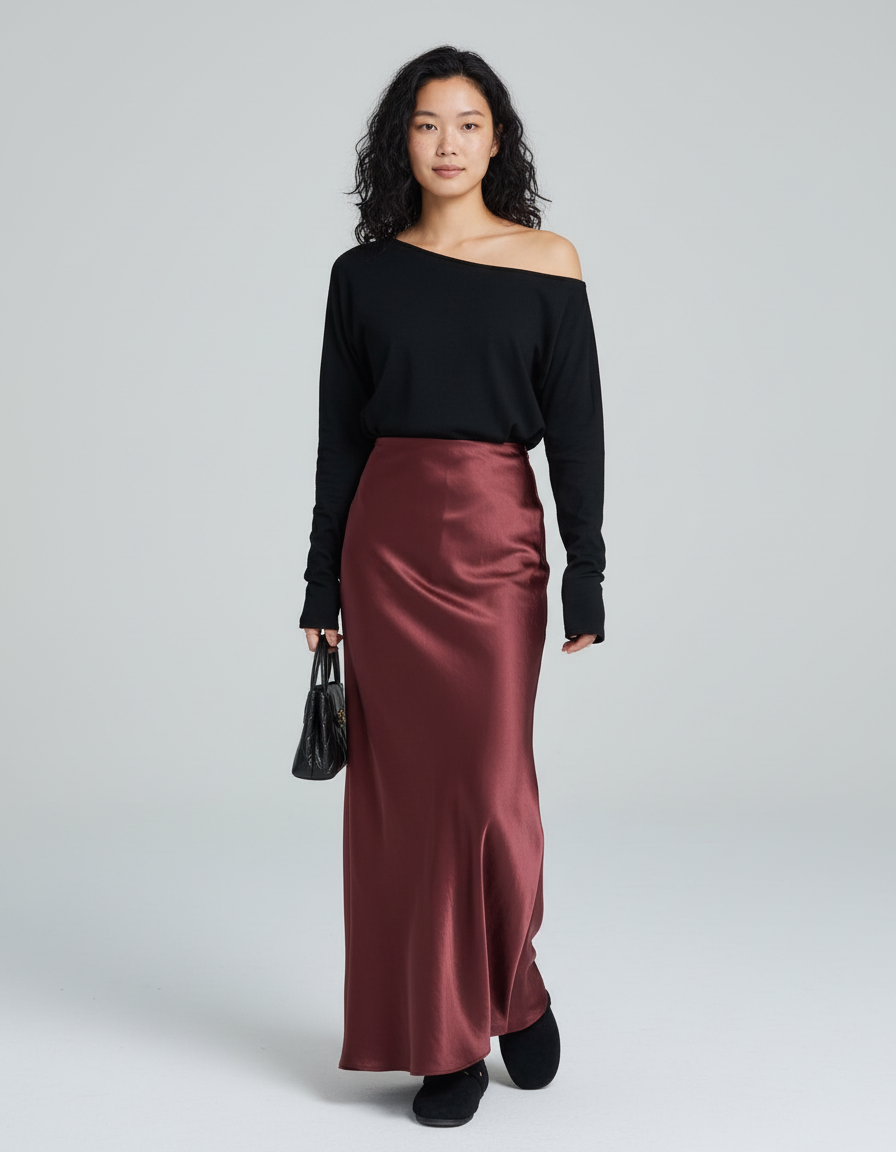 Jupe Longue Satin Fluide Élégante Chic