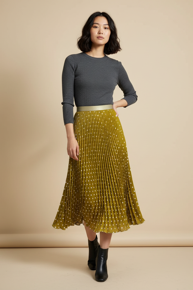 Jupe Longue Plissée Taille Haute