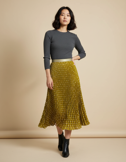 Jupe Longue Plissée Taille Haute