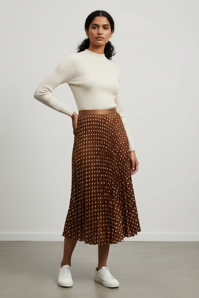 Jupe Longue Plissée À Pois Élégante