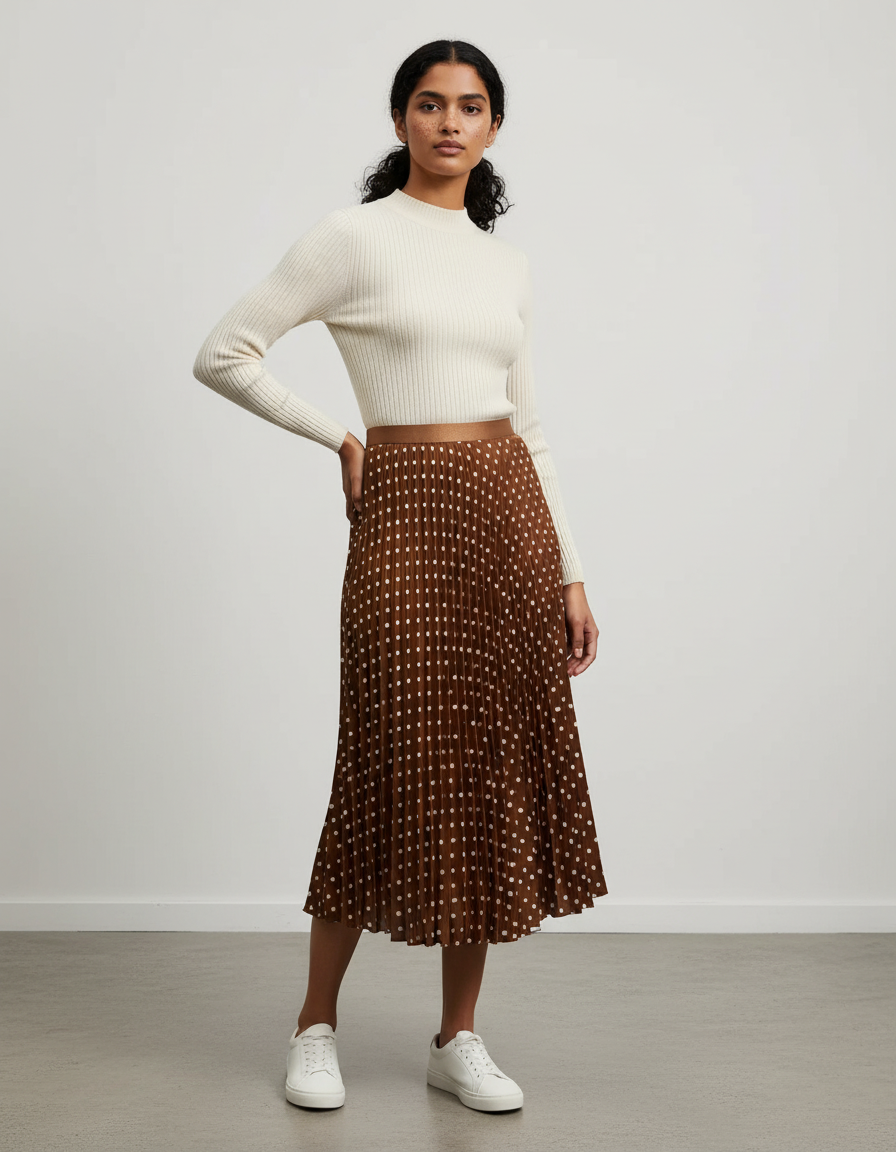 Jupe Longue Plissée À Pois Élégante