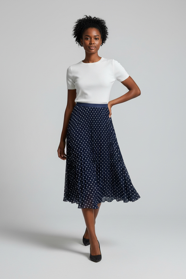 Jupe Longue Plissée À Pois Élégante Femme