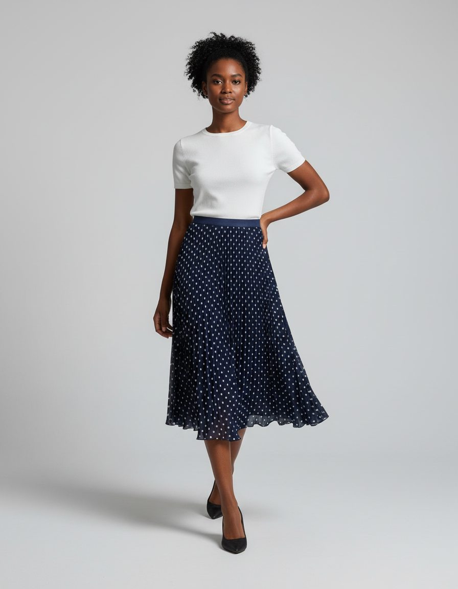 Jupe Longue Plissée À Pois Élégante Femme