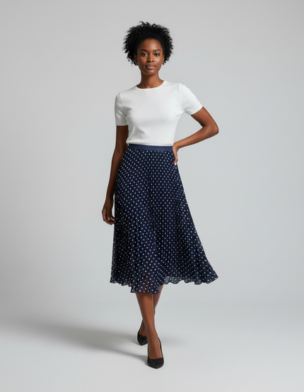 Jupe Longue Plissée À Pois Élégante Femme