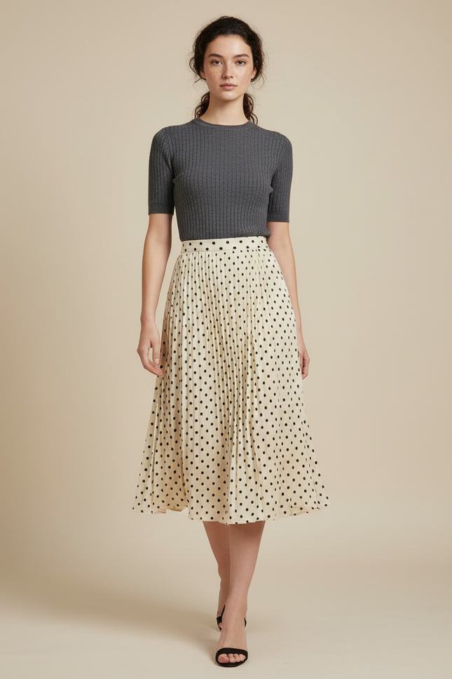 Jupe Longue À Pois Plissée Élégante