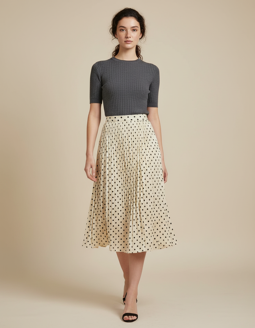 Jupe Longue À Pois Plissée Élégante