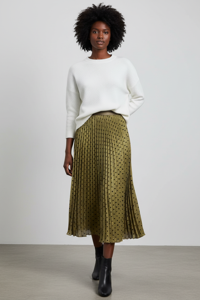 Jupe Longue Plissée À Pois Élégante Tenue