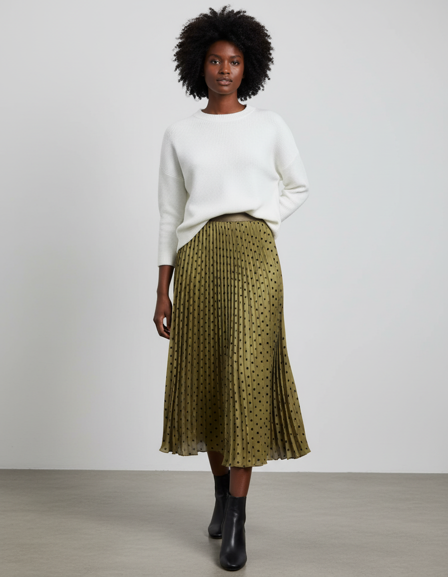 Jupe Longue Plissée À Pois Élégante Tenue