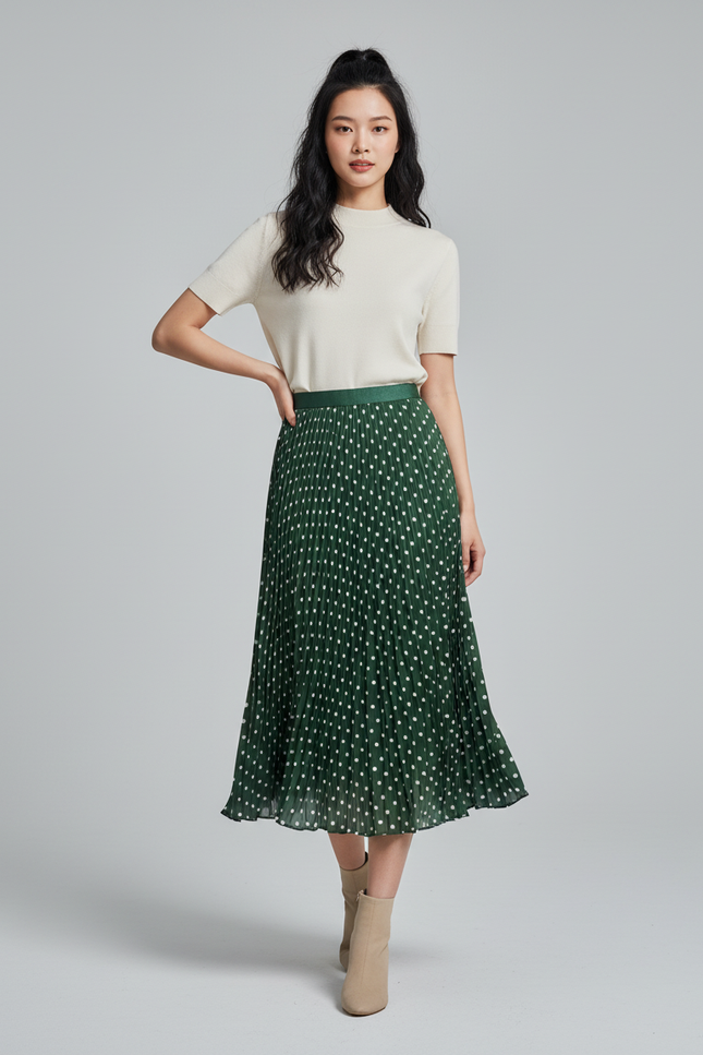 Jupe Longue Verte A Pois