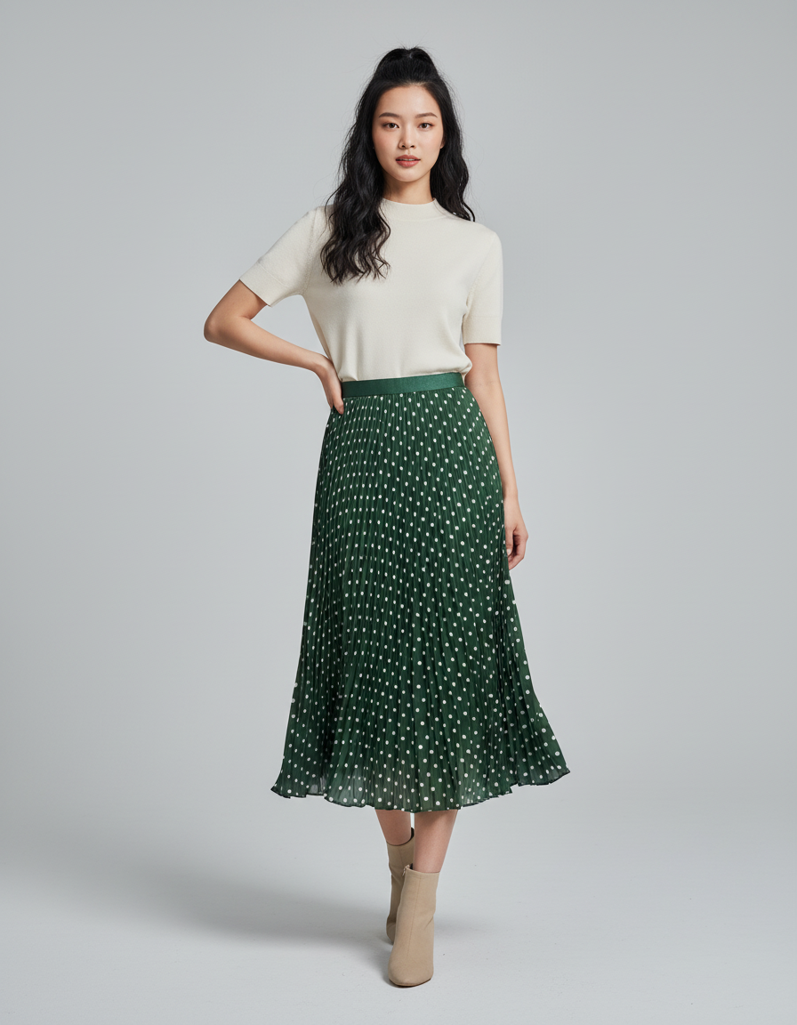 Jupe Longue Verte A Pois