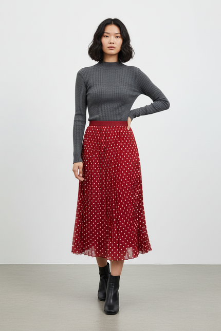 Jupe Longue Rouge Pois Élégante