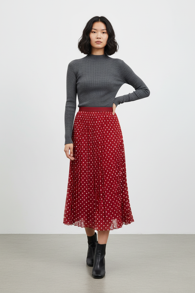 Jupe Longue Rouge Pois Élégante