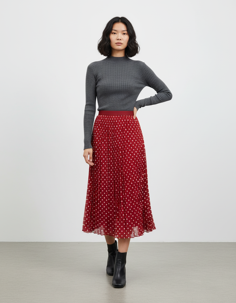 Jupe Longue Rouge Pois Élégante