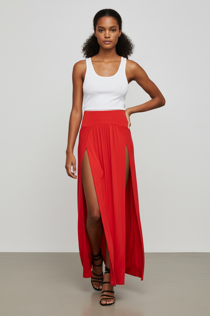 Jupe Longue Fendue Rouge