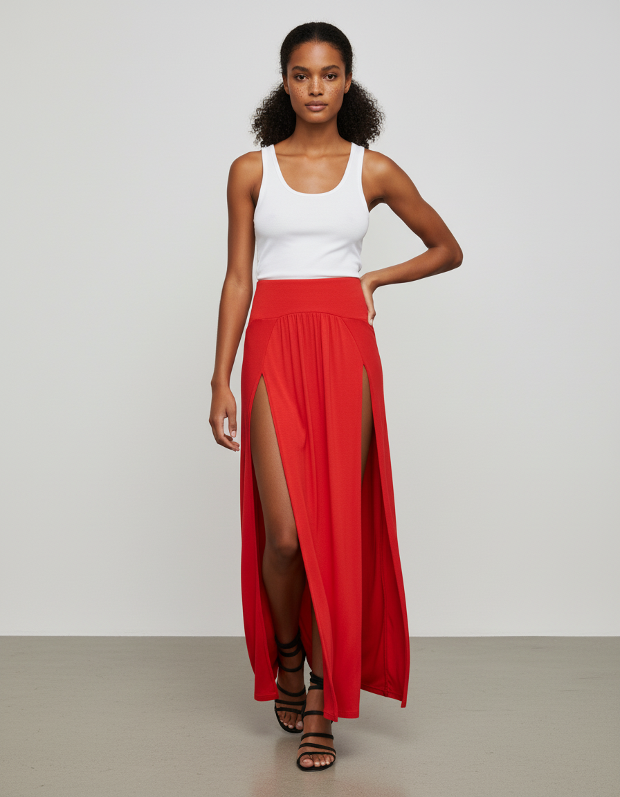 Jupe Longue Fendue Rouge