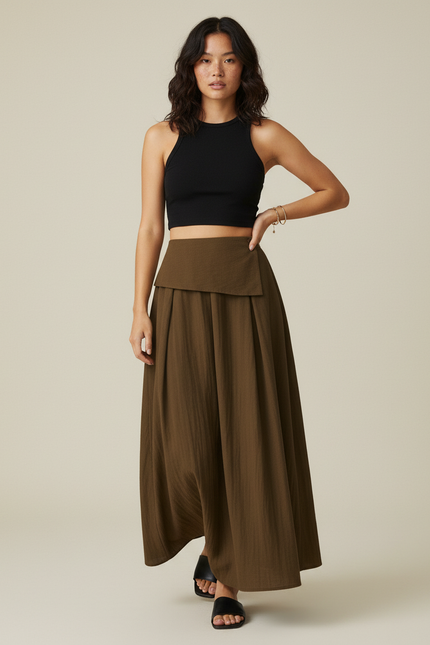 Jupe Longue Plissée Taille Haute Élégante