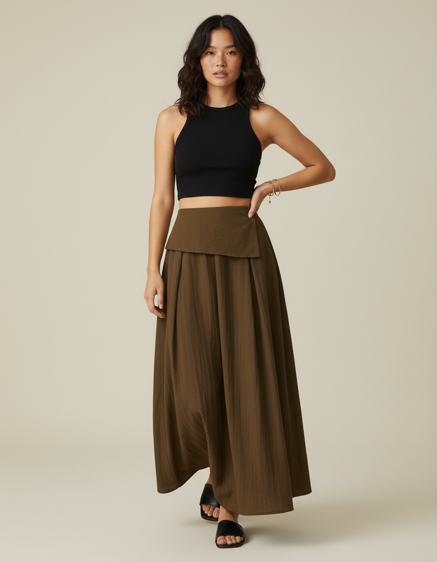 Jupe Longue Plissée Taille Haute Élégante