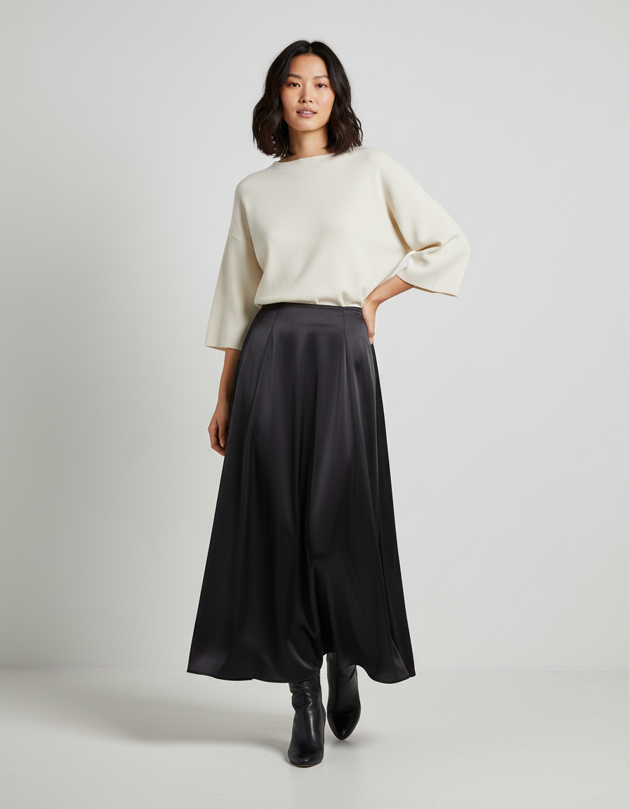 Jupe Longue Noire Fluide Élégante Chic