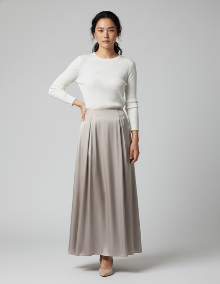 Jupe Longue Satin Fluide Élégante Mode