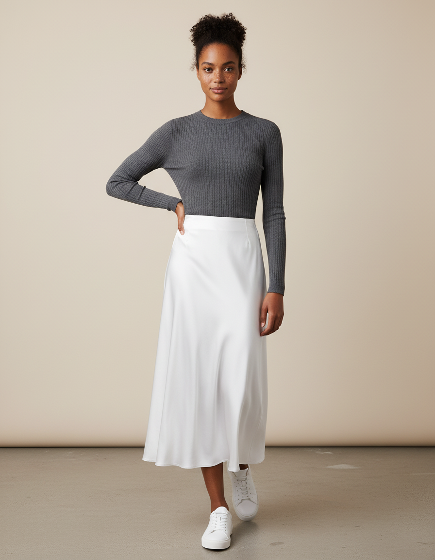 Jupe Longue Blanche Satinée Élégante