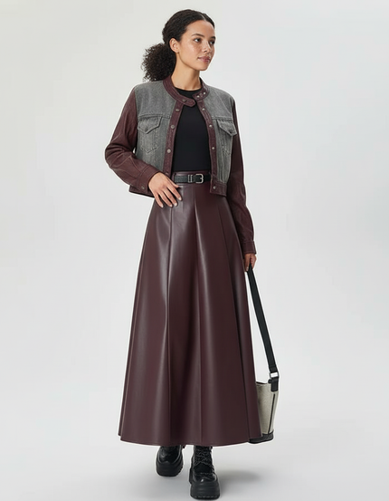 Jupe Longue Simili Cuir Bordeaux