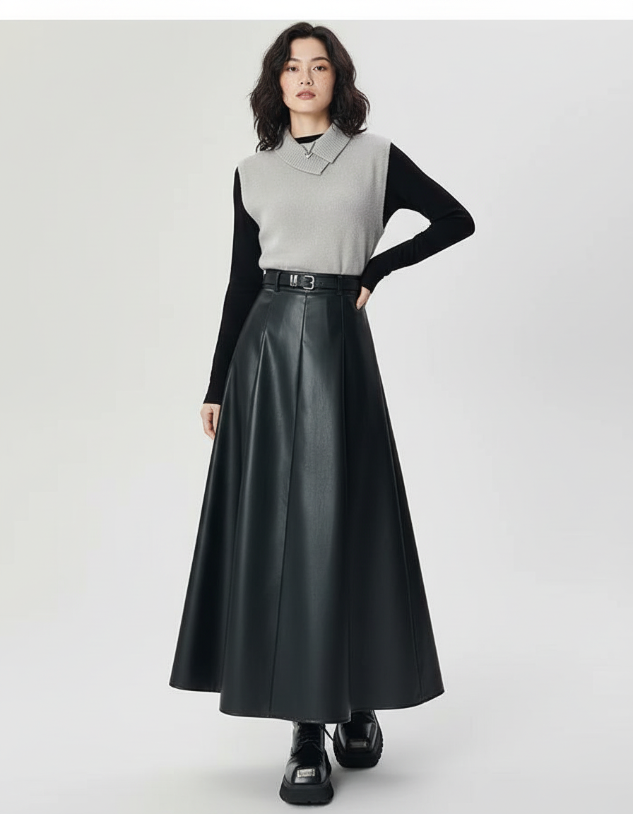 Jupe Longue En Cuir Noire