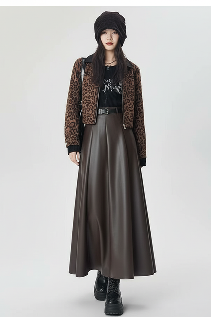 Jupe Longue Simili Cuir Marron