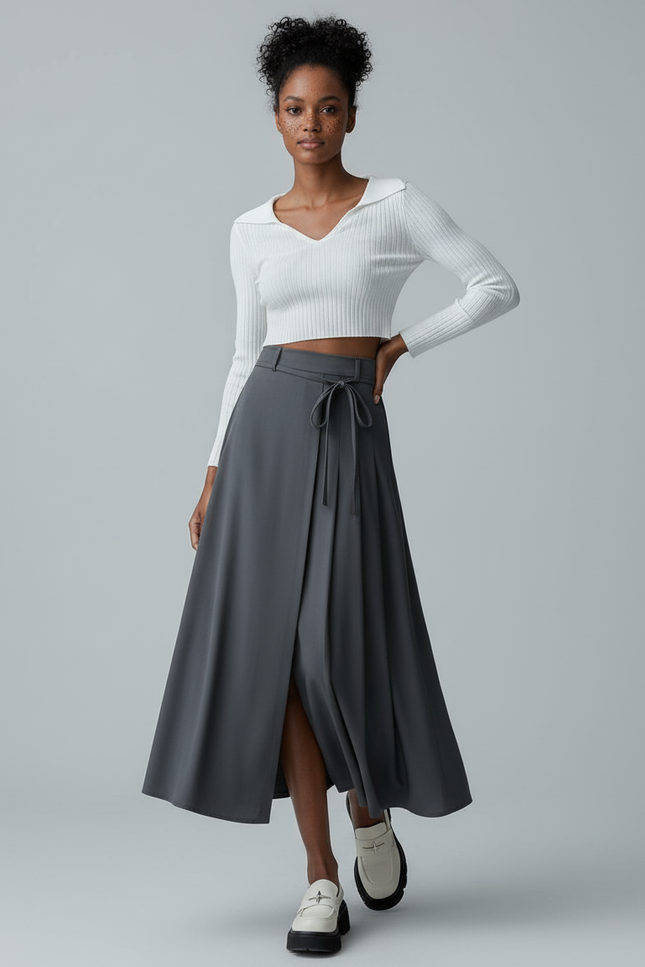 Jupe Longue Grise Fendue