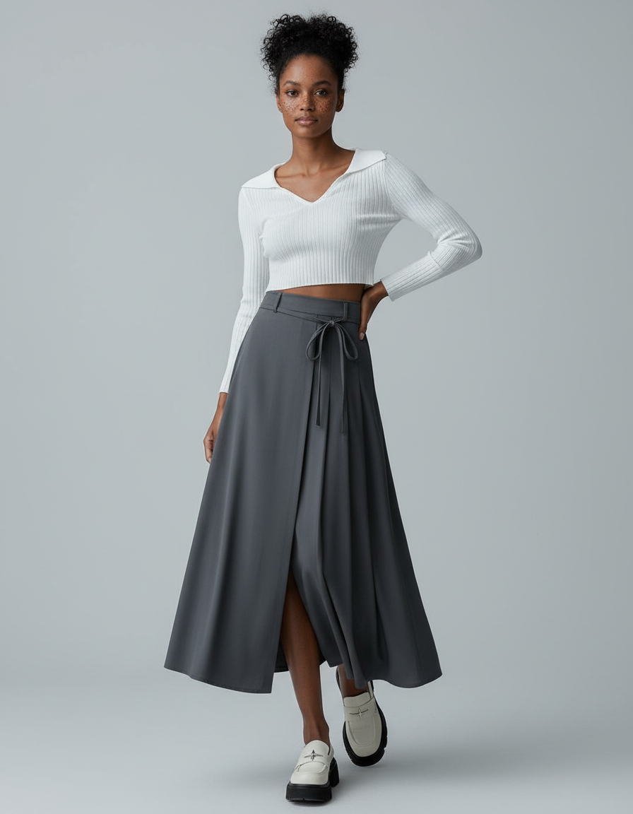Jupe Longue Grise Fendue